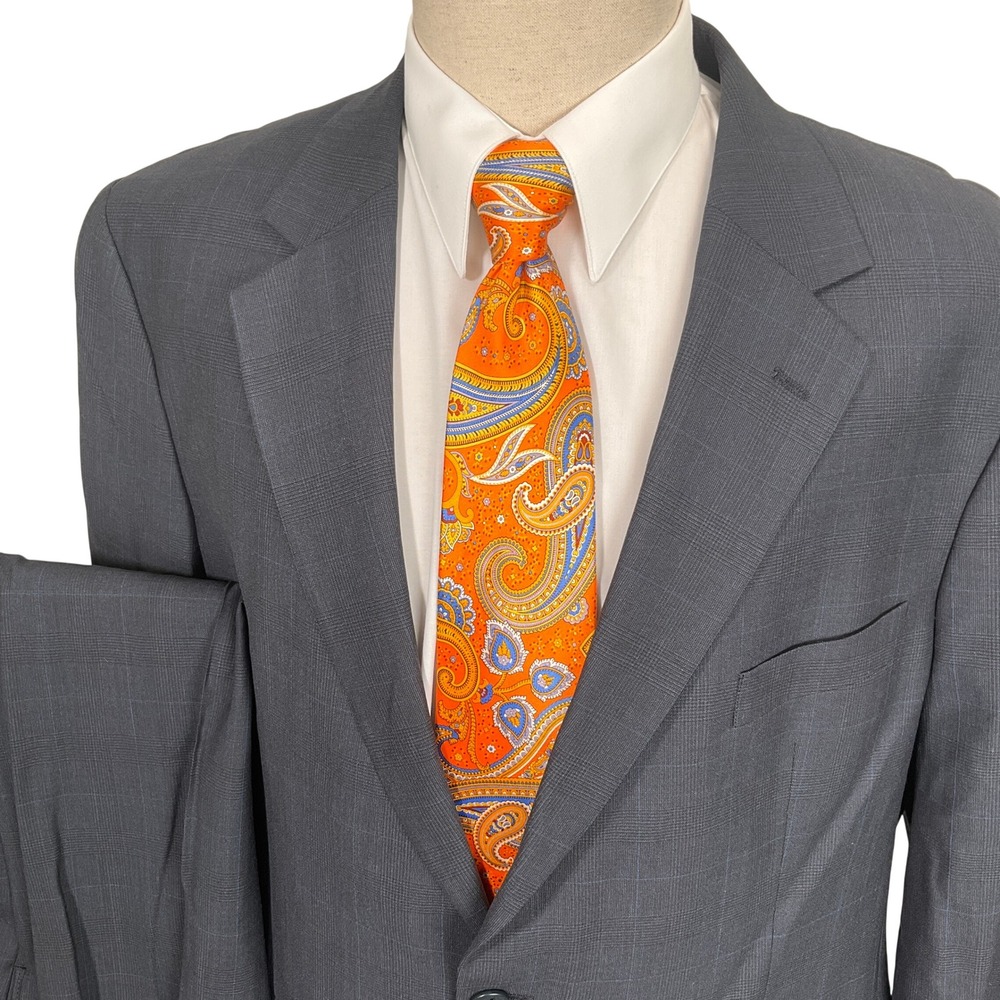 Brooks‎ Brothers 346 Suit Men 46 RG Gray Glen Plaid Neutral Classic Wool Stretch